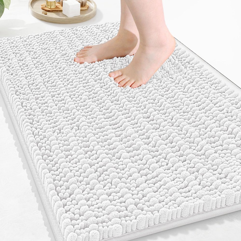 Arotive Luxury Bathroom Rugs 36x24, Extra Soft Thick Absorbent Shaggy Chenille Bath Rugs, Non-Slip Machine Wash Dry, Bath Mats for Bathroom Floor, Tub and Shower, Home Decor Accessories, White
