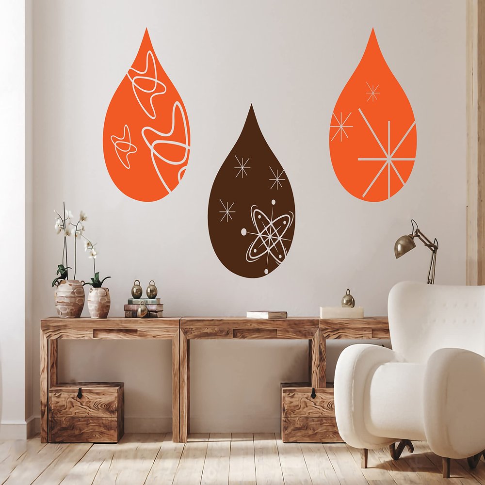 Mid Century Modern Rain Drops Wall Decal Retro 70s MCM Inspired Yellow Abstract Wall Art Panel Modern Home Decor 22" Wide x 33" High