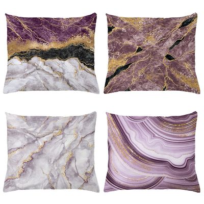 Ambesonne Marble Print Throw Pillow CushiCase Pack 4, Quartz Inspired Design Stone Surface Look Print Modern Style Stained, Modern Accent Double-Sided Digital Printing, 20" x 12", Mauve Lilac Grey