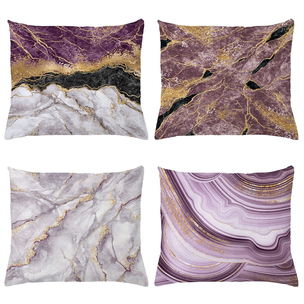 Ambesonne Marble Print Throw Pillow CushiCase Pack 4, Quartz Inspired Design Stone Surface Look Print Modern Style Stained, Modern Accent Double-Sided Digital Printing, 20" x 12", Mauve Lilac Grey