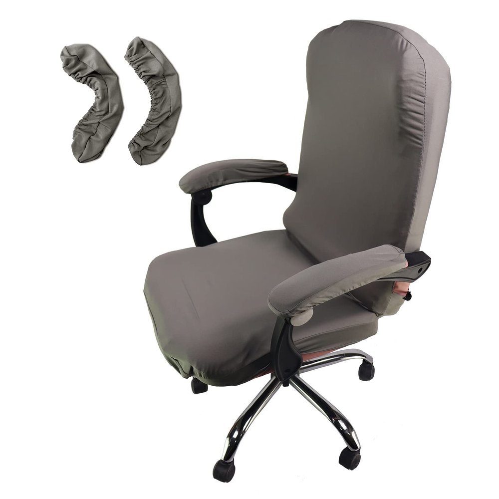 WOMACO Office Chair Covers, Stretch Computer Chair Cover with Armrest Covers, Universal Boss Chair Covers Modern Simplism Style High Back Chair Slipcover (Gray, Large)