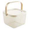 AJIODA Metal Mesh Steel Basket, Storage Organizer Basket Multi-functional Hanging Kitchen Baskets Fruit Basket Bin with Bamboo Handle for Kitchen Bathroom Picnic Shopping Decor Cabinet Home, Beige view 1