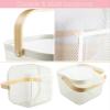 AJIODA Metal Mesh Steel Basket, Storage Organizer Basket Multi-functional Hanging Kitchen Baskets Fruit Basket Bin with Bamboo Handle for Kitchen Bathroom Picnic Shopping Decor Cabinet Home, Beige view 3