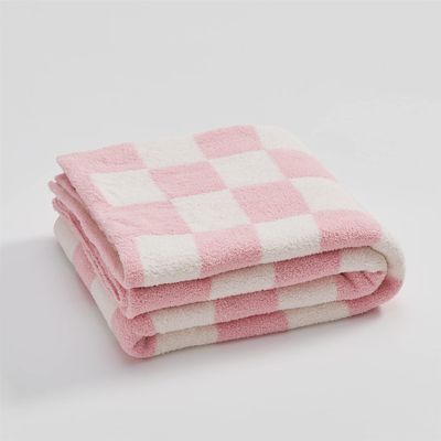GYROHOME Pink Retro Chessboard Design Sofa Slipcover,Throw Blanket for Chair,Bed,Sofa,Suitable for All Seasons,51x62inch