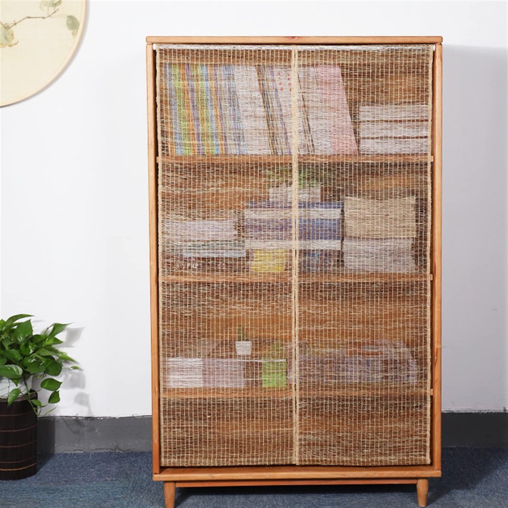 Liveinu Ramie Cabinet Curtains for Kitchen Waredore Bathroom Dust Proof Curtain for Shelves Wall Panel Hanging Doorway Noren Hook & Loop Install 18.5" W x 54" H | 2 Panels Brown