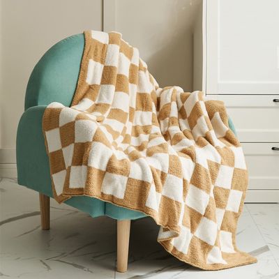 GYROHOME Khaki Retro Chessboard Design Sofa Slipcover,Throw Blanket for Chair,Bed,Sofa,Suitable for All Seasons,51x62inch