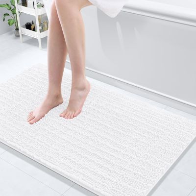 Arotive Luxury Bathroom Rugs 47x24, Extra Soft Thick Absorbent Shaggy Chenille Bath Rugs, Non-Slip Machine Wash Dry, Bath Mats for Bathroom Floor, Tub and Shower, Home Decor Accessories, White