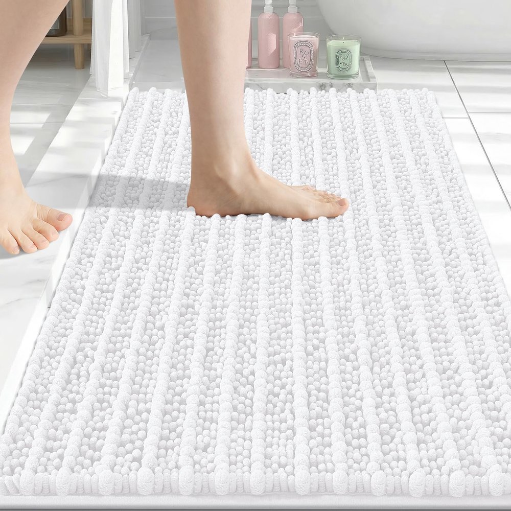 Arotive Luxury Bathroom Rugs 30x20, Extra Soft Thick Absorbent Shaggy Chenille Bath Rugs, Non-Slip Machine Wash Dry, Bath Mats for Bathroom Floor, Tub and Shower, Home Decor Accessories, White