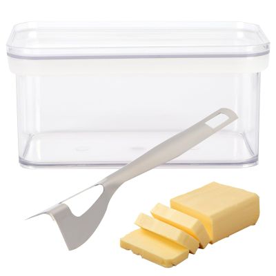 Butter Dish with Lid, 30oz Butter Case Plastic Butter Dish Butter Box Keeper with Butter Cutter Rectangle Butter Holder Container Food Storage Box