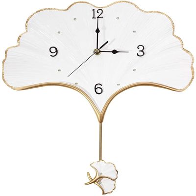 166 White Ginkgo Wall Clock, Modern Small Wall Clock Pendulum,Unique Home Decorative Fancy Hanging Clocks for Living Room, Kitchen, Bedroom, Office, Dining, Bathroom Aesthetic Decor