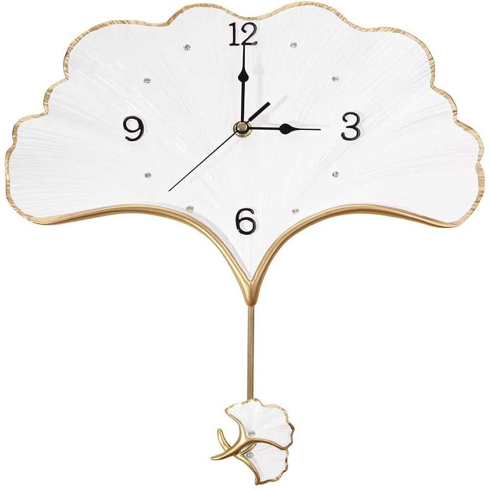 166 White Ginkgo Wall Clock, Modern Small Wall Clock Pendulum,Unique Home Decorative Fancy Hanging Clocks for Living Room, Kitchen, Bedroom, Office, Dining, Bathroom Aesthetic Decor