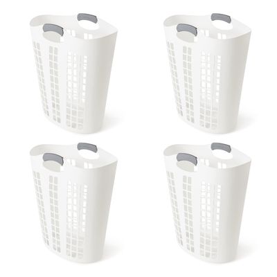 Gracious Living Easy Carry Flex Hamper, Large 87.5 Liter Lightweight Plastic Ventilated Laundry Basket Clothes Bin with Handles, White (4 Pack)