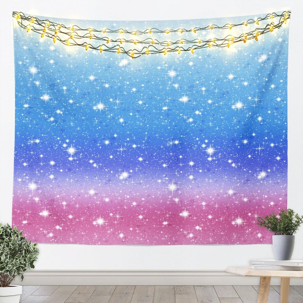 Erosebridal Girls Rainbow Stars Tapestry Small 51X59 Pink Blue Pastel Ombre Tapestries,Glitter Galaxy Tapestry Wall Hanging Sparkle Twinkle Starlight Wall Tapestry Cute Bedroom Dorm Decor