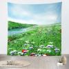 CORFOTO Wonderland Tapestry Wall Hanging Flowers Green Grass Lawn Prairie River Tapestries for Photography Backdrop Wall Picture Bedroom Aesthetic Living Room Dorm Home Decor 60Wx60H inches Fabric view 1