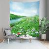 CORFOTO Wonderland Tapestry Wall Hanging Flowers Green Grass Lawn Prairie River Tapestries for Photography Backdrop Wall Picture Bedroom Aesthetic Living Room Dorm Home Decor 60Wx60H inches Fabric view 2