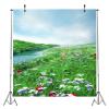 CORFOTO Wonderland Tapestry Wall Hanging Flowers Green Grass Lawn Prairie River Tapestries for Photography Backdrop Wall Picture Bedroom Aesthetic Living Room Dorm Home Decor 60Wx60H inches Fabric view 4