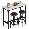 AWQM 39.3" Bar Table Set of 2,Faux Marble Pub Height Table and Chairs Set of 2 with Upholstered Stools,3 Piece Bar Table and Chairs Set Dining Table Set for Living Room,Kitchen,Bar,White & Brown view 1