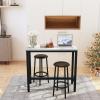AWQM 39.3" Bar Table Set of 2,Faux Marble Pub Height Table and Chairs Set of 2 with Upholstered Stools,3 Piece Bar Table and Chairs Set Dining Table Set for Living Room,Kitchen,Bar,White & Brown view 3