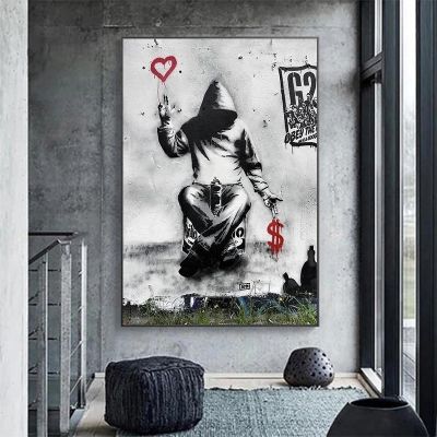 XIANGPEIFBH Banksy Love Over Money Canvas Paintings Posters and Modern Prints Wall Art Pictures Industrial Style Living Room Decor 60x110cm(24''x43'') Unframed