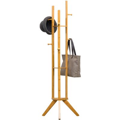 XXZY Floor Coat Rack 2 in 1 Bamboo Coat Rack,Wooden Free Standing Coat Stand, Storage Rack 6 Hooks and 3 Storage Shelves for Clothes, Hat, Bag Practical and Perfect Decoration
