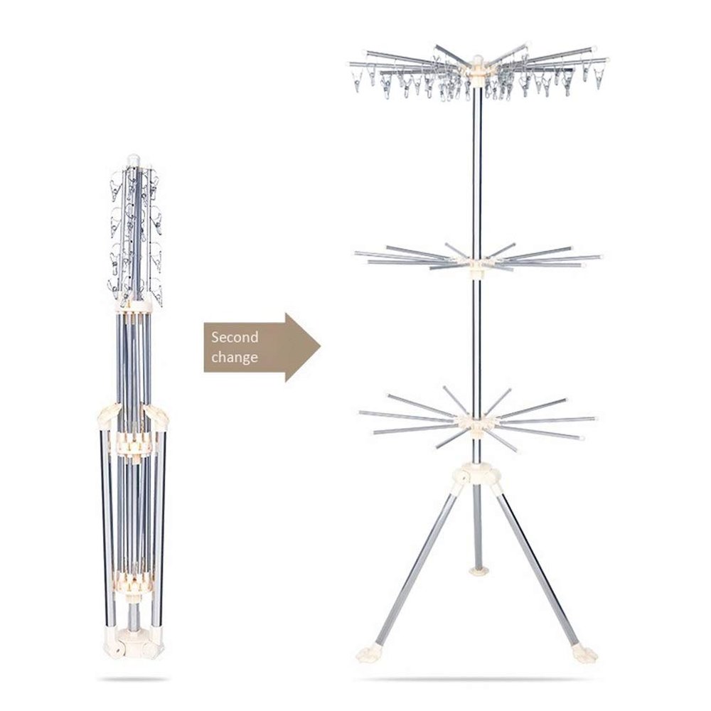 XXZY Floor Coat Rack Coat Stand Metal Floor Folding Clothes Rack Installation-Free Ready to Use Windproof Design Clothes Rack Balcony Bedroom Practical and Perfect Decoration
