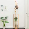 XXZY Floor Coat Rack Coat Rack, 2 in 1 Bamboo Wooden Coat Tree Hall Tree with 2 Shelves, Free Standing Coat Stand for Entryway, Hallway Practical and Perfect Decoration view 3