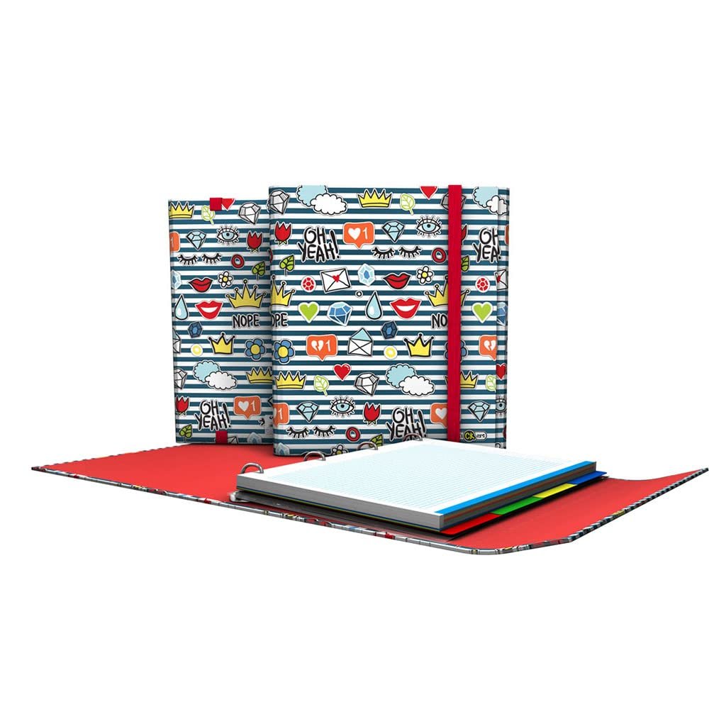 Grafopls 88212656-4 Ring Binder with Flap, A4, Rubber Closure, Includes Replacement and Separators, Carpeplus, Stickers Collection, Crown