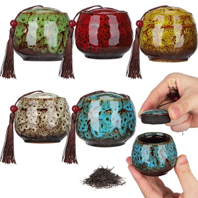 5Pcs Mini Tea Storage Containers Vintage Chinese Style Tea Leaves Sealing Can Portable Ceramic Tea for Coffee Candy Chocolate Sugar Spices (random color)