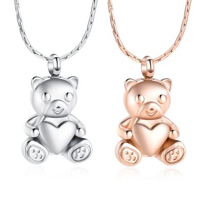 constantlife Teddy Bear Cremation Jewelry Ashes Heart Urn Necklace for Men Women Stainless Steel Memorial Ash Holder Funeral Keepsake Pendant (2Pcs-Silver+Rose Gold)