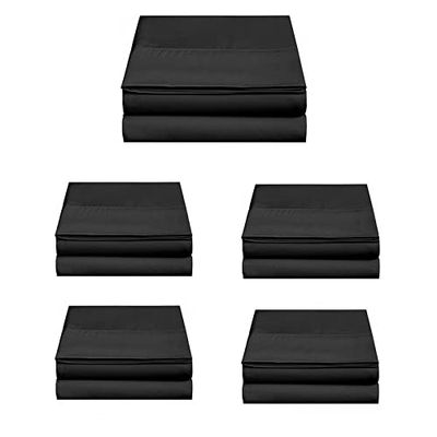 100% Eyptian Cotton 300 Thread Count Soft & Durable Solid Pattern Bulk Flat Sheet Top Sheet Pack of 5 Color Black California King Size: 108"x102"