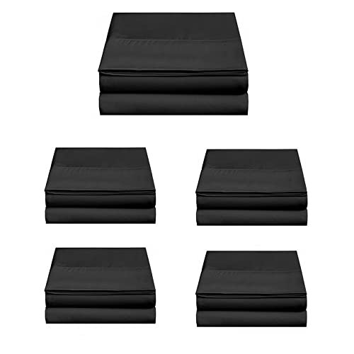 100% Eyptian Cotton 300 Thread Count Soft & Durable Solid Pattern Bulk Flat Sheet Top Sheet Pack of 5 Color Black California King Size: 108"x102"