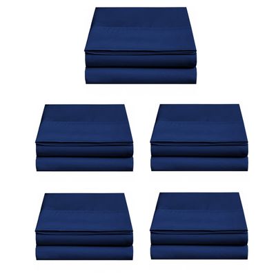 100% Eyptian Cotton 300 Thread Count Soft & Durable Solid Pattern Bulk Flat Sheet Top Sheet Pack of 5 Color Navy Blue Queen Size: 90"x102"