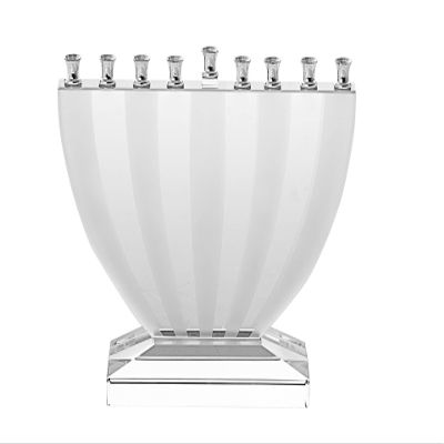 (D) Judaica Menorah Crystal Frosted Candle Holder Holiday Decor 8.6 Inch