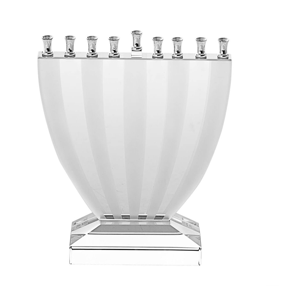 (D) Judaica Menorah Crystal Frosted Candle Holder Holiday Decor 8.6 Inch