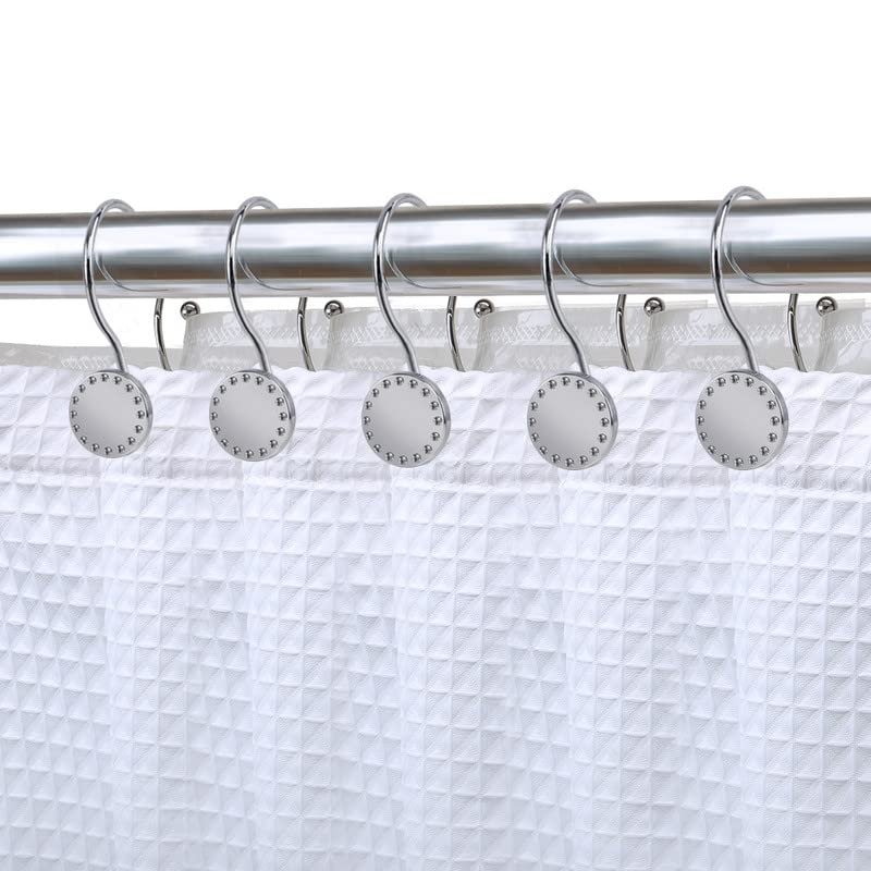 Utopia Alley HK19SS Rust Resistant Double Shower Curtain Hooks for Bathroom Chrome - Set of 12