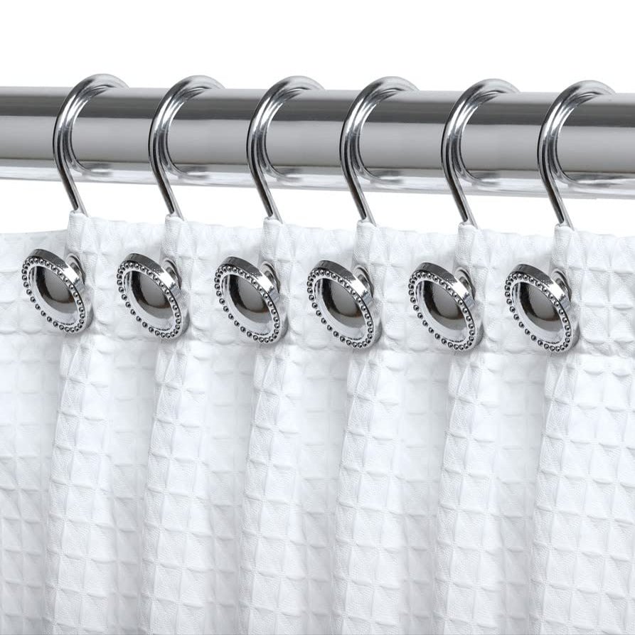 2.3 x 2.3 in. Shower Curtain Rings Hooks for Bathroom, Chrome - Set of 12