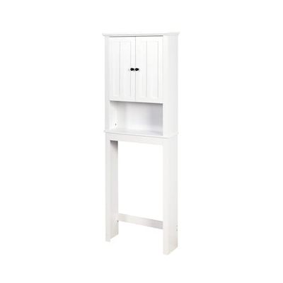 Bathroom Over The Toilet Storage Cabinet, 3-Tier Shelves Adjustable Organizer Tall Free Standing Rack with 2 Doors White