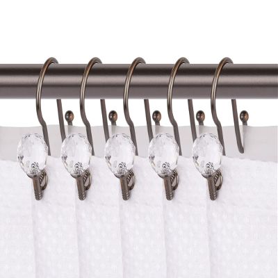 Utopia Alley HK18RB Oil Rubbed Bronze Rustproof Zinc Double Shower Curtain Shower Hooks for Bathroom Crystal Design - Set of 12