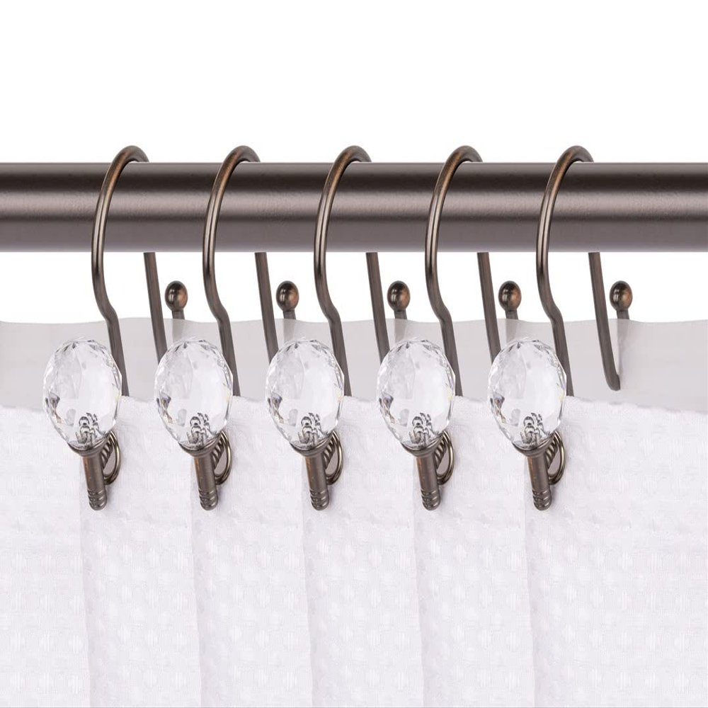 Utopia Alley HK18RB Oil Rubbed Bronze Rustproof Zinc Double Shower Curtain Shower Hooks for Bathroom Crystal Design - Set of 12