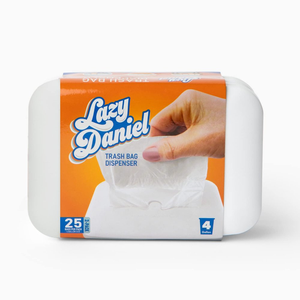 Lazy Daniel 4-Gallon Trash Bag Dispenser for Bathrooms, Bedrooms, Offices, Nursery, Vehicles, Boats, RV/Camper Storage Organization and On-the-Go Bags (2-Pack with 25 Bags Per Unit, 50 Bags Total)