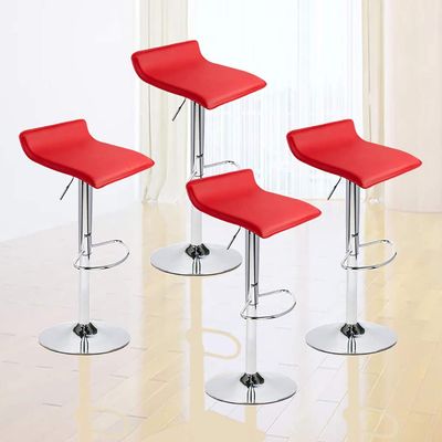 Adjustable Bar Stools, Adjustable PU Leather Bar Stool Counter Swivel Chrome Bistro Dining Chair Set of 4 (2, Red)