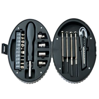 Creative Gifts International 20 Piece Tool Set | Tire Shaped Case | Compact Tool Kit | Screwdrivers Bits Sockets Knife | 2.25" X 5.25" | Gift Box Included