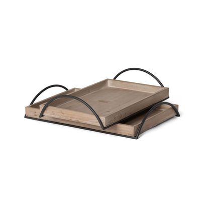 Park Hill Collection EAW20186 Wood Trays with Iron Handle, Set of 2