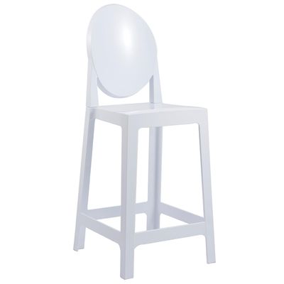 2xhome 25" Counter Height Bar Stool | Oval Back Ghost Chair | Armless Polycarbonate Stool with Footrest for Kitchen Island & Dining (White)