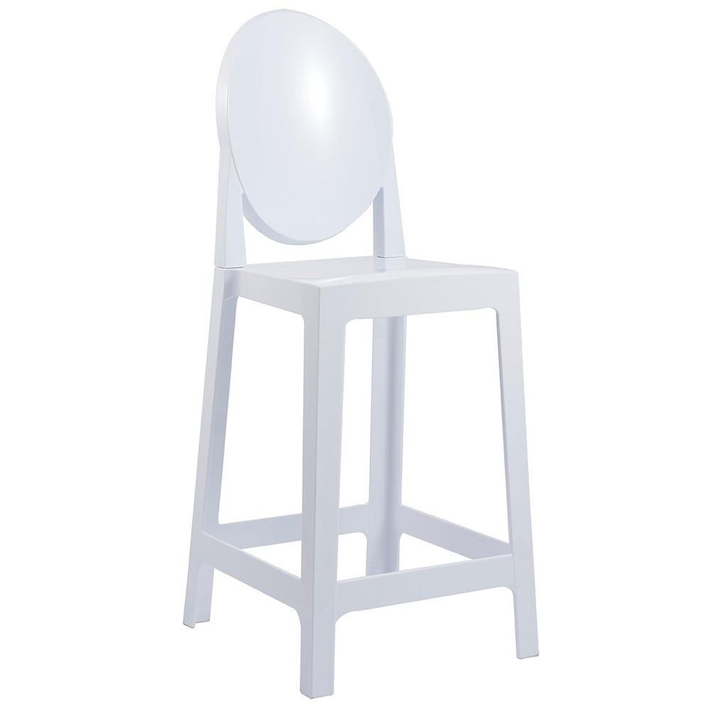 2xhome 25" Counter Height Bar Stool | Oval Back Ghost Chair | Armless Polycarbonate Stool with Footrest for Kitchen Island & Dining (White)