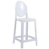 2xhome 25" Counter Height Bar Stool | Oval Back Ghost Chair | Armless Polycarbonate Stool with Footrest for Kitchen Island & Dining (White) view 1