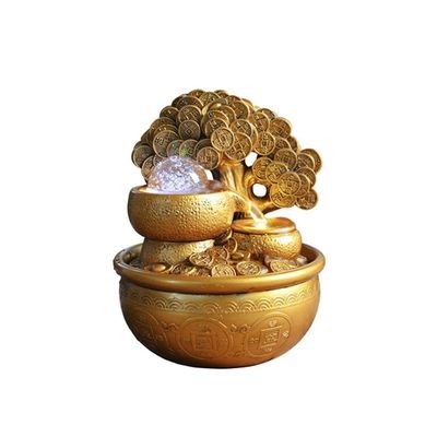 WDBB Tabletop Fountain Tabletop Fountain Resin Desktop Fountain Gold Money Tree Feng Shui Indoor Fountain Decor Home Gift 9.06 Inches Best Office Home Decor