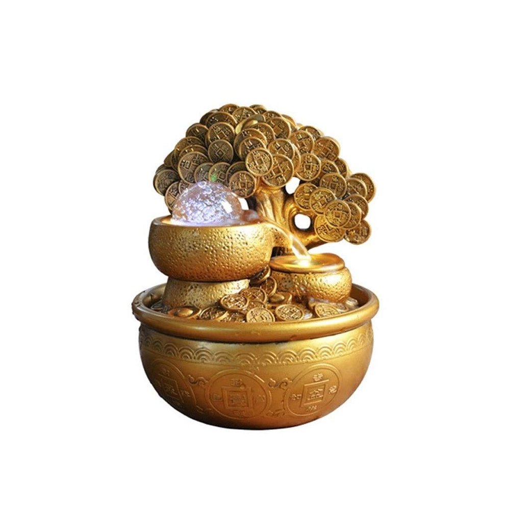 WDBB Tabletop Fountain Tabletop Fountain Resin Desktop Fountain Gold Money Tree Feng Shui Indoor Fountain Decor Home Gift 9.06 Inches Best Office Home Decor