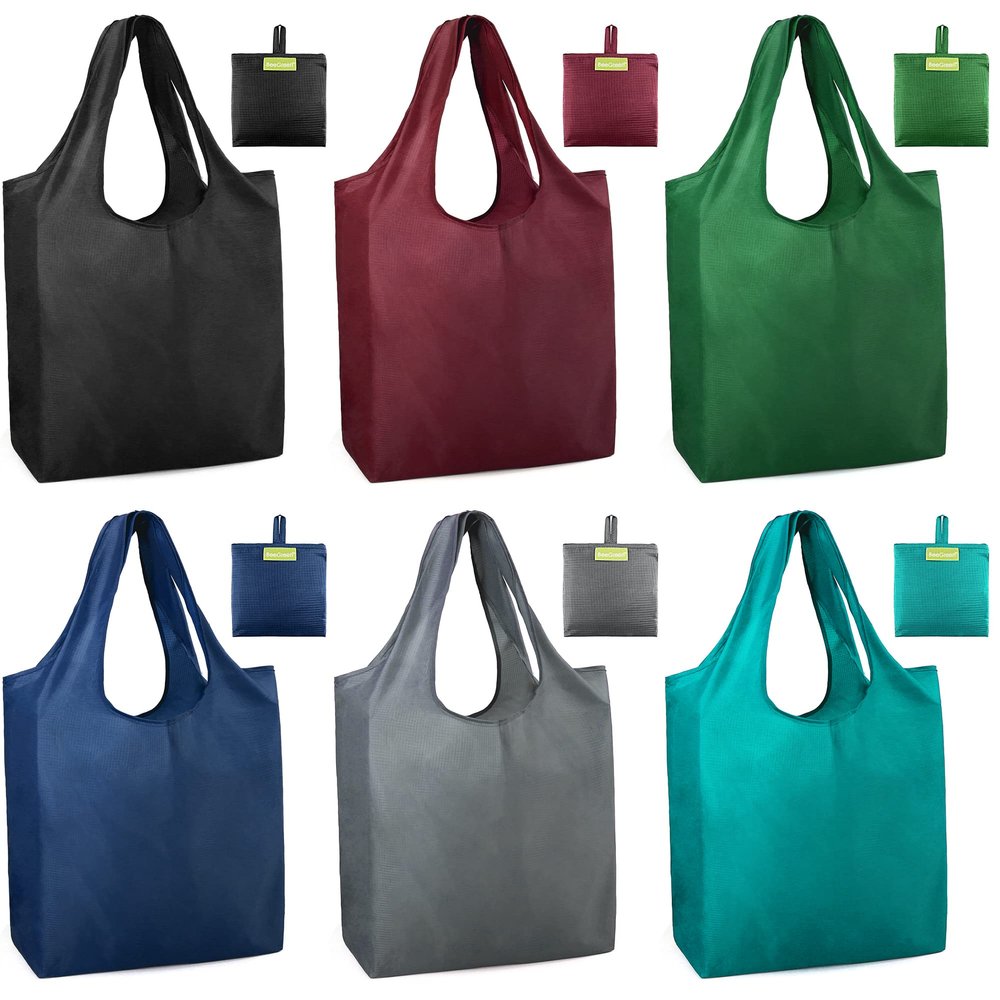 BeeGreen Foldable Travel Bag Reusable Gifts Bags - Reusable Grocery Bags Large Holiday Gifts Cloth Tote With Handles - Bulk Reusable Shopping Bags for Women (Beach Storage Washable Collapsible)