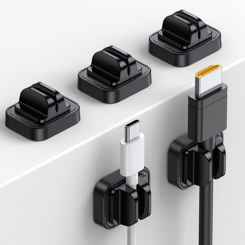 5Pack Cable Spring Holder Clips, Cord Organizer for Desk - Lamicall Adjustable Cord Wire Holder Keeper, Phone Charger Organizer Clips, Wire Cable Management for Nightstand Wall Car Office Desktop